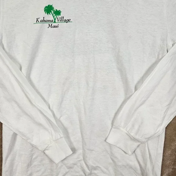 Kahana Village Maui Hawaii White T-Shirt Men's Size M Port & Company Long Sleeve - Picture 7 of 10